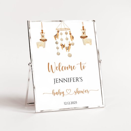 Boho Llama Mobile Babydusche Willkommen Poster