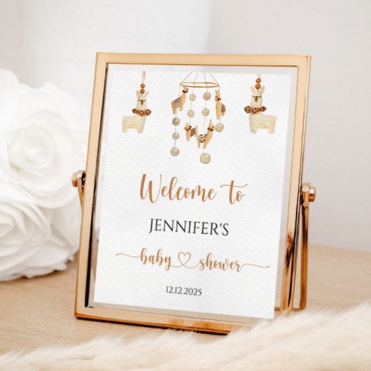 Boho Llama Mobile Babydusche Willkommen Poster