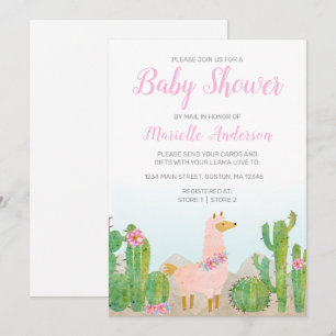 Boho Llama Pink Watercolor Babydusche von Mail Einladung