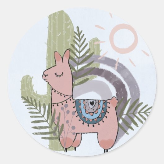 Boho Llama Runder Aufkleber (Vorderseite)