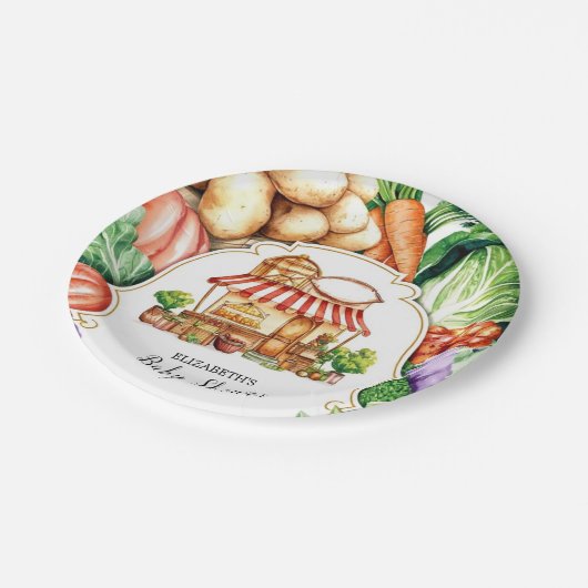 Boho Locally Grown Farmer's Market Baby Shower Pappteller (Schrägansicht)