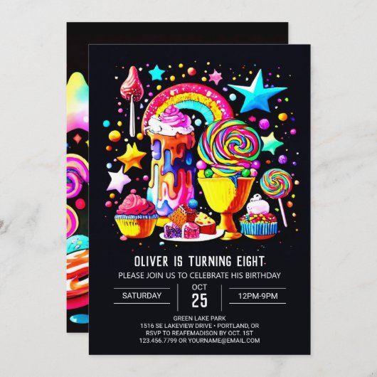 Boho Lollipop Birthday Einladung (Vorne/Hinten)