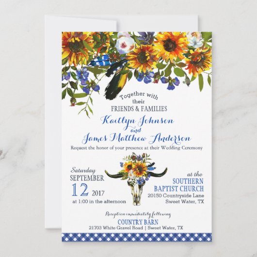 Boho Longhorn Einladung (Vorderseite)