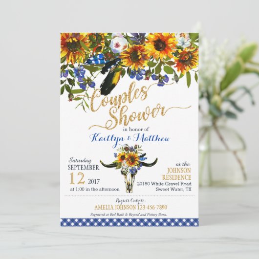 Boho Longhorn Kuh Skull Floral Brautparty Einladung (Stehend Vorderseite)