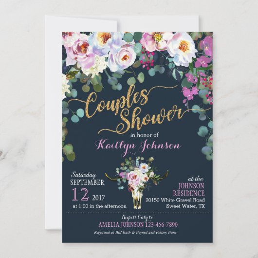 Boho Longhorn Kuh Skull Floral Brautparty Einladung (Vorderseite)