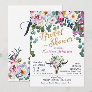 Boho Longhorn Kuh Skull Floral Brautparty Einladung