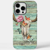 Boho Longhorn Schädel Blumen Monogramm Case-Mate iPhone Hülle (Rückseite)