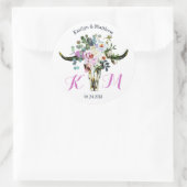 Boho Longhorn Skull Floral Modern Wedding Label Runder Aufkleber (Tasche)