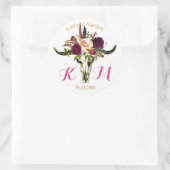 Boho Longhorn Skull Floral Modern Wedding Label Runder Aufkleber (Tasche)