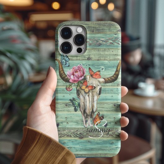 Boho Longhorn Skull Floral Monogram Case-Mate iPhone Hülle