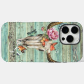 Boho Longhorn Skull Floral Monogram Case-Mate iPhone Hülle (Rückseite (Horizontal))