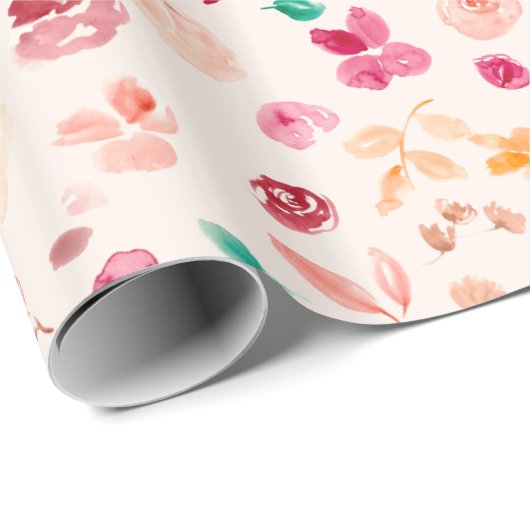 Boho löst pinkfarbenes, florales Wasserfarbmuster Geschenkpapier (Rolleneckpunkt)