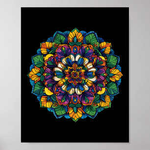 Boho-Lotus-Mandala Farbige Blumen Yoga Meditation Poster