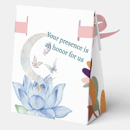 Boho Lotus & Moon Gastgeschenk Hochzeit Box mit Ri Geschenkschachtel (Rückseite)