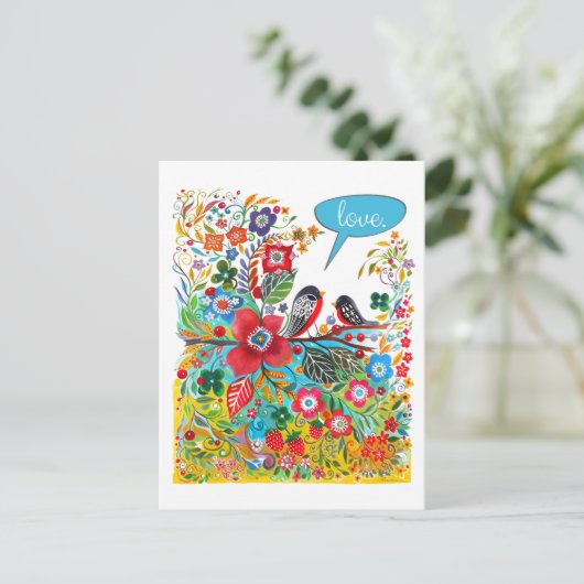 Boho Love Birds Postkarte (Stehend Vorderseite)