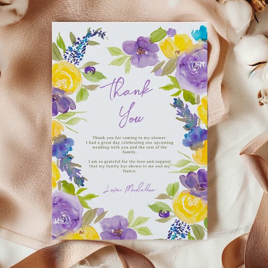 Boho love in bloom lavender floral bridal shower dankeskarte