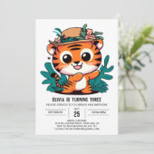 Boho Lovely Tiger Digital Geburtstag Einladung (Stehend Vorderseite)