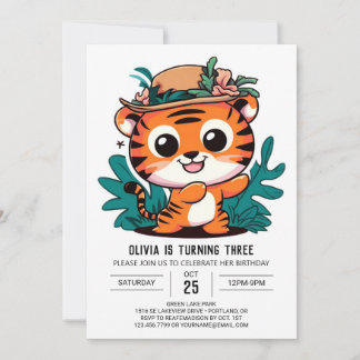 Boho Lovely Tiger Digital Geburtstag Einladung