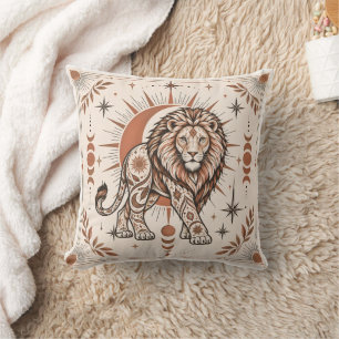 Boho-Löwe Himmels-Sonne Mond Verzierte Tierkunst Kissen