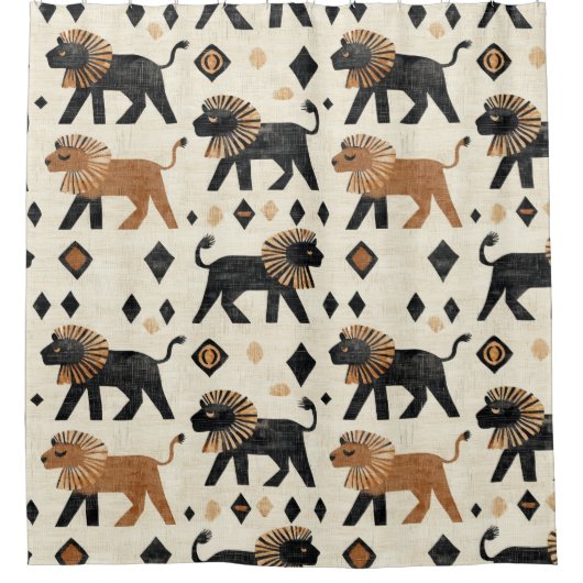 Boho-Löwen-Tribal-Safari-Muster Duschvorhang (Vorderseite)