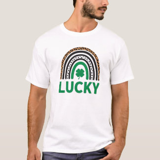 Boho Lucky Regenbogen Shamrock Leopard Grafik T-Shirt
