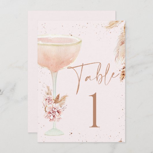 Boho Lunch Bubbly Brautparty Tischnummer Card (Vorne/Hinten)