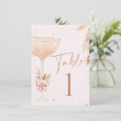 Boho Lunch Bubbly Brautparty Tischnummer Card (Stehend Vorderseite)