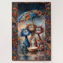 Boho lustiges Katzendesign unter einem Regenschirm