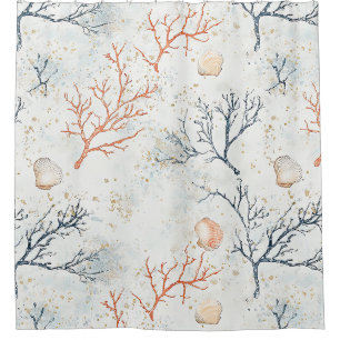 Boho Luxe Wasserfarbe Küstenkorallenmuster (2) Duschvorhang