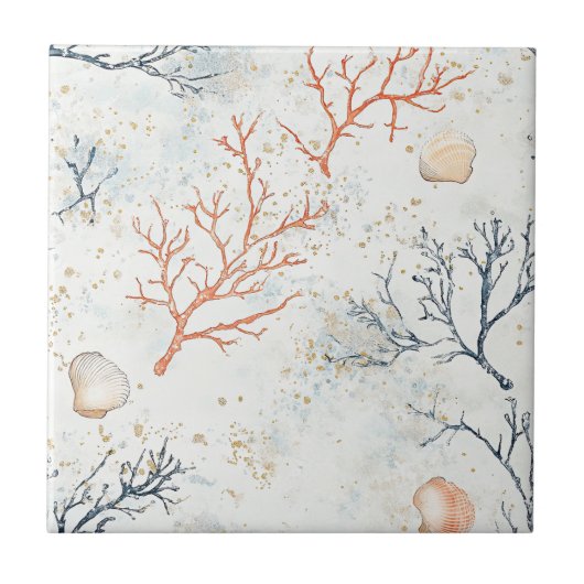 Boho Luxe Wasserfarbe Küstenkorallenmuster (2) Fliese (Vorderseite)