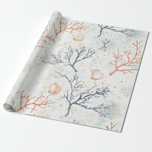 Boho Luxe Wasserfarbe Küstenkorallenmuster (2) Geschenkpapier