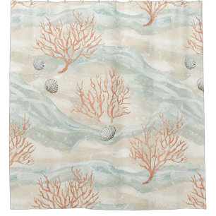Boho Luxe Wasserfarbe Küstenkorallenmuster (3) Duschvorhang