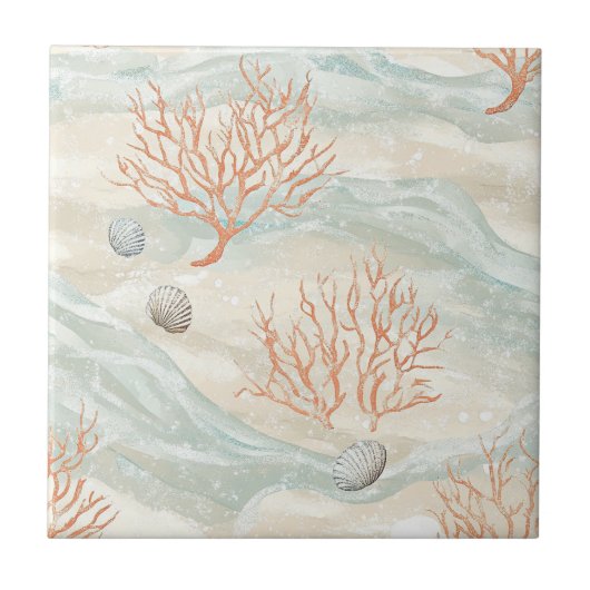 Boho Luxe Wasserfarbe Küstenkorallenmuster (3) Fliese (Vorderseite)