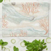 Boho Luxe Wasserfarbe Küstenkorallenmuster (3) Geschirrtuch (Gefaltet)