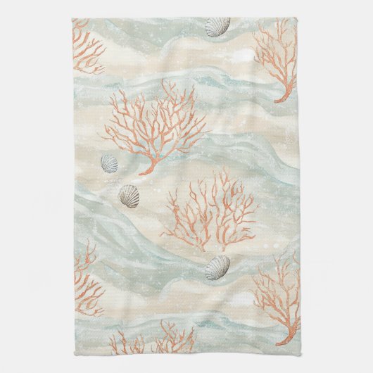 Boho Luxe Wasserfarbe Küstenkorallenmuster (3) Geschirrtuch (Vertikal)