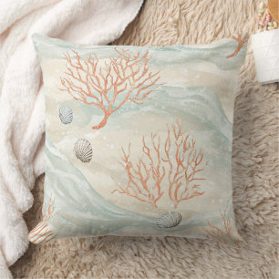 Boho Luxe Wasserfarbe Küstenkorallenmuster (3) Kissen