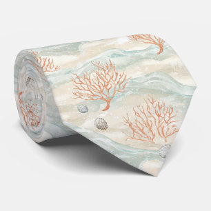 Boho Luxe Wasserfarbe Küstenkorallenmuster (3) Krawatte
