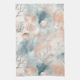 Boho Luxe Wasserfarbe Küstenkorallenmuster (4) Geschirrtuch