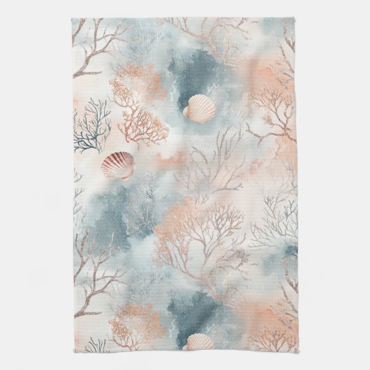 Boho Luxe Wasserfarbe Küstenkorallenmuster (4) Geschirrtuch (Vertikal)