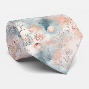 Boho Luxe Wasserfarbe Küstenkorallenmuster (4) Krawatte