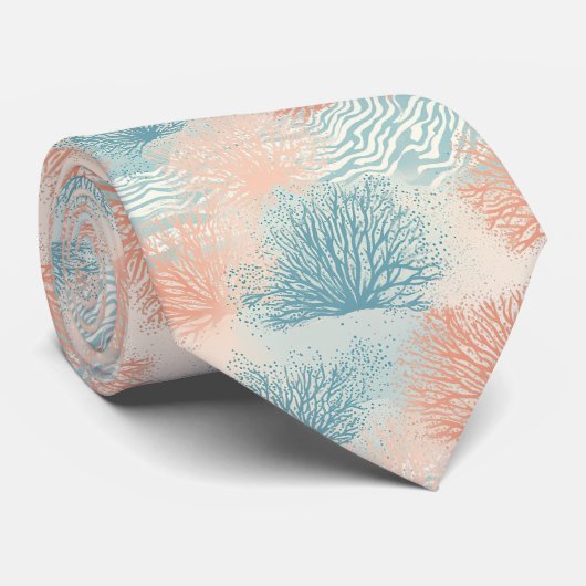 Boho Luxe Wasserfarbe Küstenkorallenmuster (5) Krawatte (Gerollt)