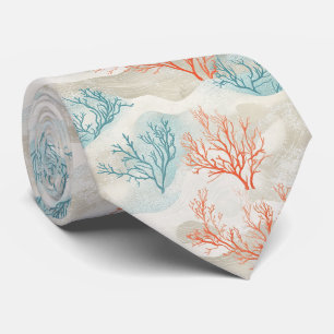 Boho Luxe Wasserfarbe Küstenkorallenmuster (6) Krawatte