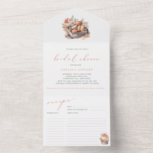 Boho Macarons Brautparty Rezept-Karte abreißen All In One Einladung (Innen Boden)