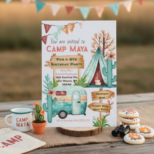 Boho-Mädchen-Camping-Schlafparty-Einladung Einladung