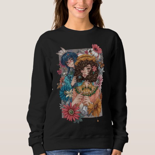 Boho-Mädchen mit floralem Sweatshirt (Vorderseite)