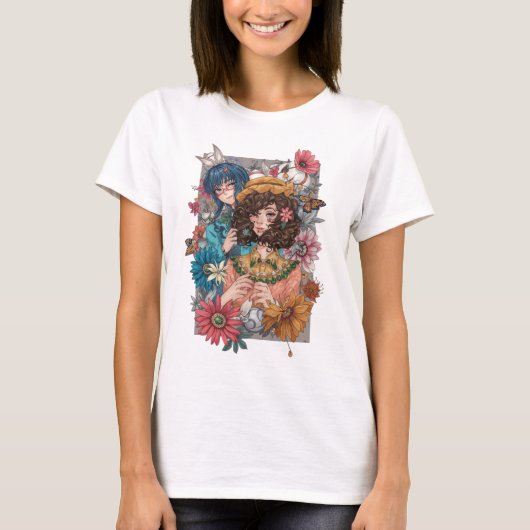 Boho-Mädchen mit floralem T-Shirt  (Vorderseite)