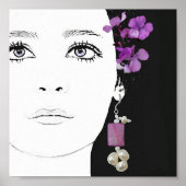 Boho Mädchen mit violetten Blumen Mode feine Kunst Poster (Vorne)