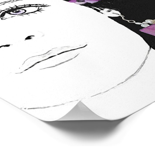 Boho Mädchen mit violetten Blumen Mode feine Kunst Poster (Ecke)