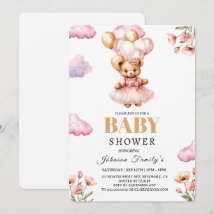 Boho-Mädchen rosa Babyshower-Einladung Bär Einladung