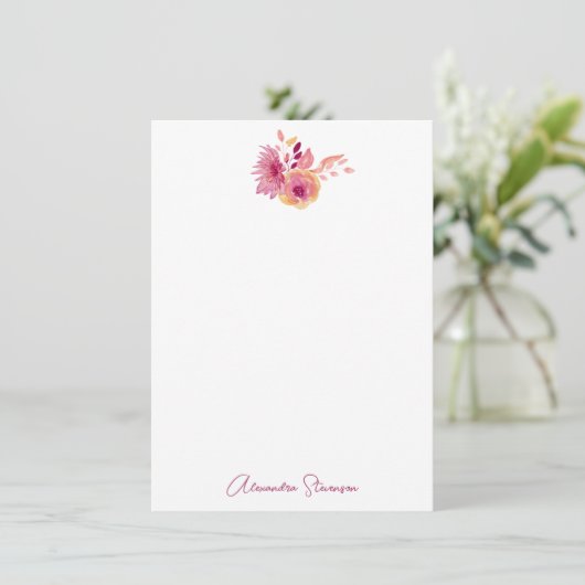 Boho Magenta Blume Personalisiert Name Stationery Mitteilungskarte (Stehend Vorderseite)